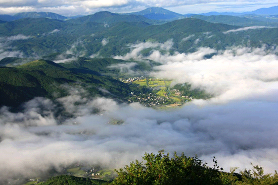 由布岳から見下ろす雲海の湯布院